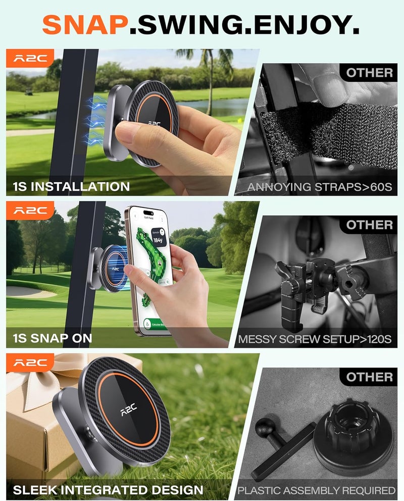A2C Alloy Magnetic Golf Cart Phone Holder Compatible with MagSafe iPhone 12-17, Unique Golf Gifts for Men Golfers Women Dad Him, 2026 Golf Accessories Essentials Gadgets Fits EZGO, Club Car, Yamaha - Image 3